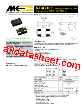VCXO2EV-R12.288T3 Datasheet PDF - MICORO CRYSTAL SWITZERLAND