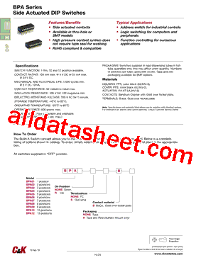 BPA10-R-S-B-R Datasheet PDF - C&K Components