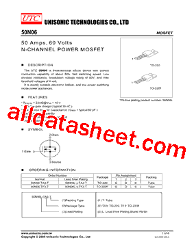 50N06 Datasheet PDF - Unisonic Technologies