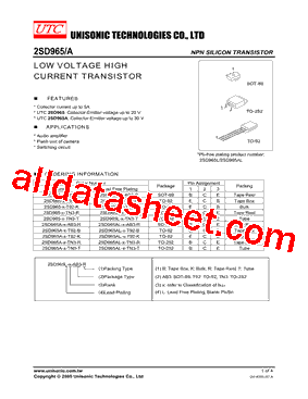 2SD965L-R-AB3-R Datasheet PDF - Unisonic Technologies