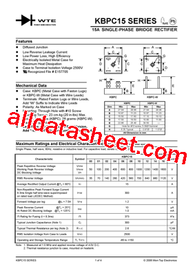 KBPC15 Datasheet PDF - Won-Top Electronics