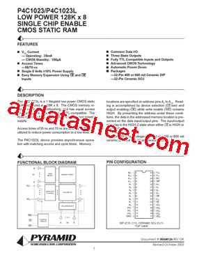 P4C1023-55CWC Datasheet PDF - Pyramid Semiconductor Corporation