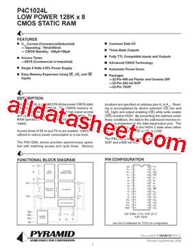 P4C1024L55CWC Datasheet PDF - Pyramid Semiconductor Corporation