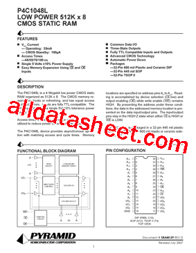 P4C1048L-100CWC Datasheet PDF - Pyramid Semiconductor Corporation