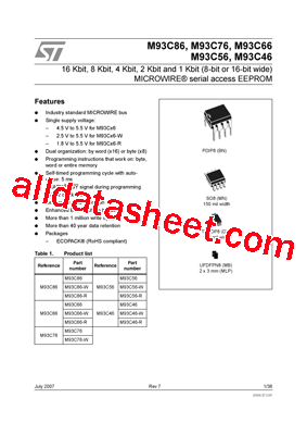 M93C56-RDS3G/S Datasheet PDF - STMicroelectronics