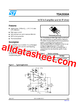 TDA2030AV. Datasheet PDF - STMicroelectronics