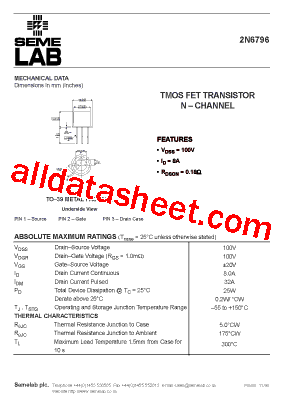 2N6796 Datasheet PDF - Seme LAB
