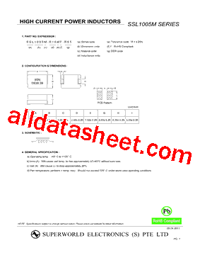 SSL1005M-R22MF-R55 Datasheet PDF - Superworld Electronics