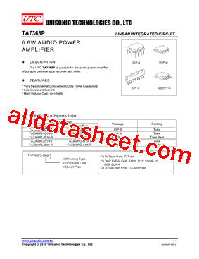 TA7368PL-R10-R Datasheet PDF - Unisonic Technologies
