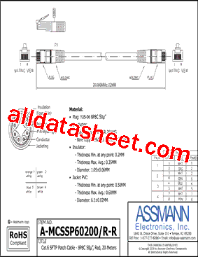 A-MCSSP60200-R-R Datasheet PDF - Assmann Electronics Inc.