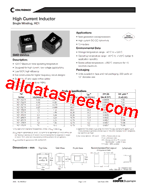 HC1-R87-R Datasheet PDF - Cooper Bussmann, Inc.