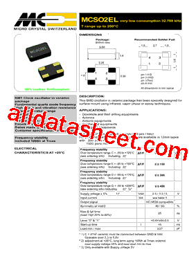 MCSO2EL Datasheet PDF - MICORO CRYSTAL SWITZERLAND